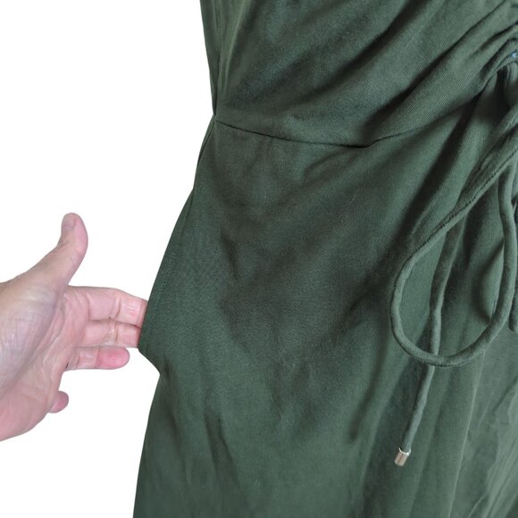 eShakti cap sleeve Ruched drawstring‎ Cotton Jersey dark olive green dress 14 - Picture 9 of 16